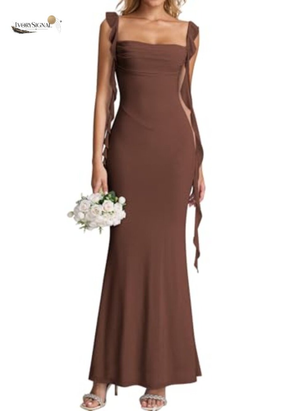 Ruffle Maxi Formal Wedding Guest Dress Ruched Mesh Bodycon
